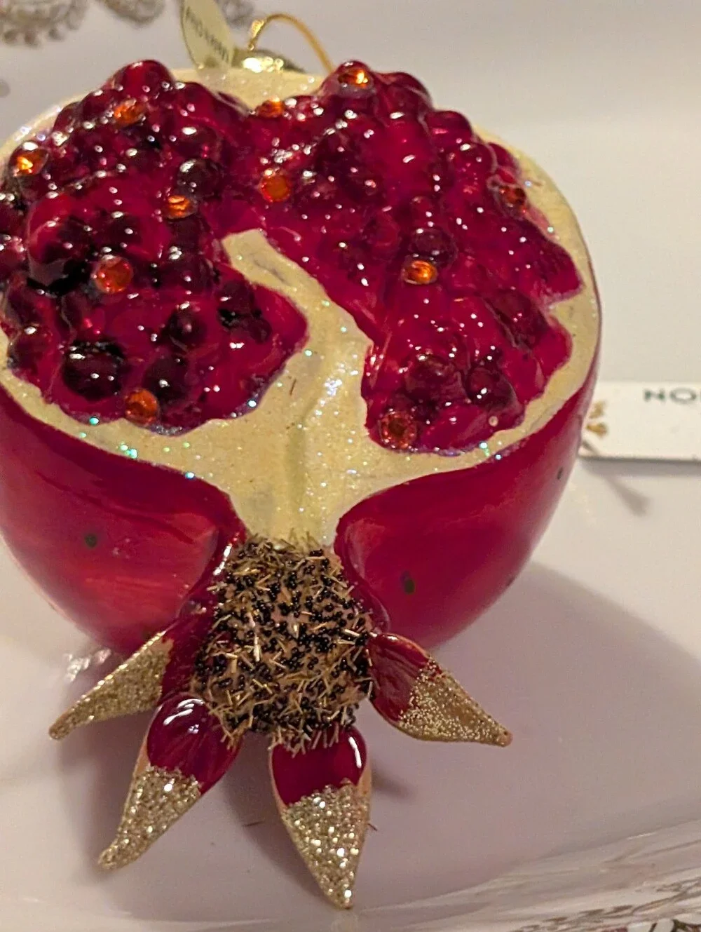 Glass Red Pomegranate Holiday Ornament with Sparkle